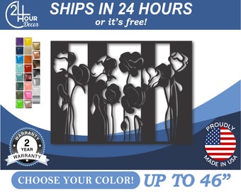 Metal Striped Roses | Powder Coated Steel | 16 Gauge Sign | 12-46 Inch Wall Art Decor