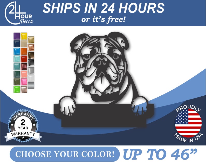 Metal Bulldog Sign, Powder Coat Plaque - 16 Gauge Steel | Indoor ...