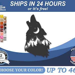 Metal Wolf Mountain Landscape Wall Art | 22 Color Options