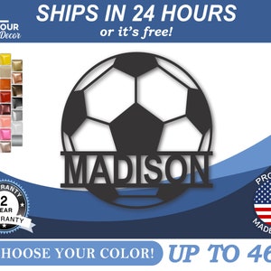 Custom Metal Soccer Monogram Wall Art - Metal Sports Sign - 22 Color Options