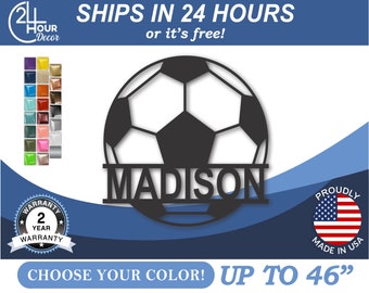 Custom Metal Soccer Monogram Wall Art - Metal Sports Sign - 22 Color Options
