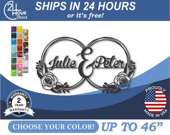 Metal Custom Couples, Rose Rings Wall | Powder Coated Steel | 12-46 Inch Wedding Decor
