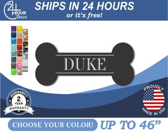 Custom Metal Dog Sign | Metal Dog Bone Name Sign | 22 Color Options