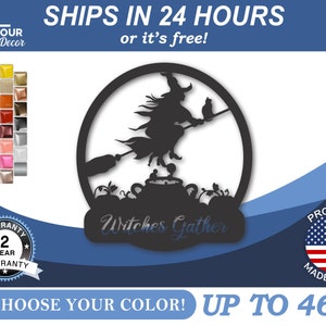 Metal Flying Witch Personalized Wall Art | Custom Metal Halloween Sign | 22 Color Options