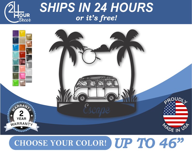 Metal Camper Van and Palm Trees Wall Art 22 Color Options Etsy