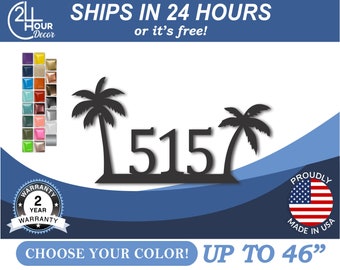 Metal Tropical House Number Sign | Metal Palm Tree Address Sign | 22 Color Options