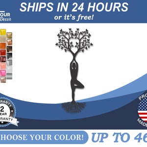 Custom Metal Yoga Tree Pose Wall Art - 22 Color Options