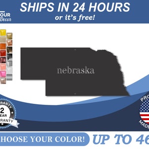 Metal Nebraska Wall Art - Custom Metal US State Sign - 22 Color Options