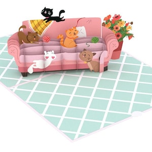 Pop Up Card 3D Cats on Sofa fun Greeting Cards 15 x 20 cm