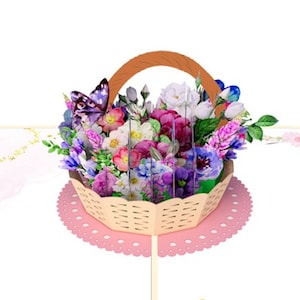 Biglietto pop-up Biglietto pieghevole 3D Cesto di fiori regalo 15 x 20 cm