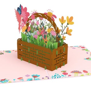 Pop Up Karte 3D Frühling Blumen Korb, Geschenk, Grußkarte 15x20 cm