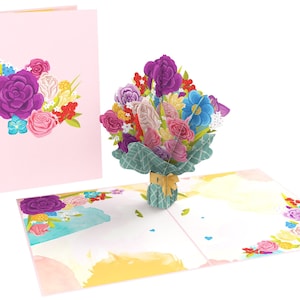 Tarjeta Pop Up 3D Hermosas Flores Colorido Ramo Regalo 15 x 20 cm