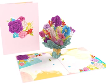 Pop Up Card 3D Beautiful Flowers Colorful Bouquet Gift 15 x 20 cm