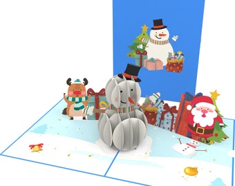 Pop Up Card 3D Snowman Holly Jolly greeting card 15 x 20 cm