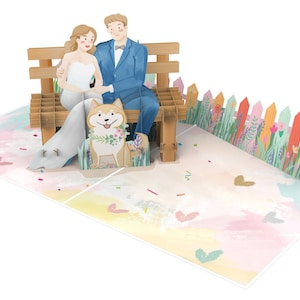 Pop up Karte 3D Hochzeit paar und Hund Liebe Karte Grußkarten 15x20 cm