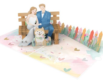 Pop up card 3D wedding couple and dog love card greeting cards 15 x 20 cm