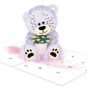 Carte Pop Up Ours Ours avec Fleurs Carte 3D Cartes de Voeux Cadeaux 15 x 20 cm