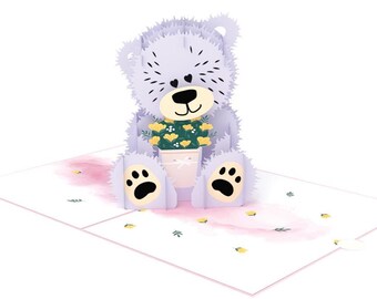 Bear with flowers pop up card 3D card gift greeting cards 15 x 20 cm