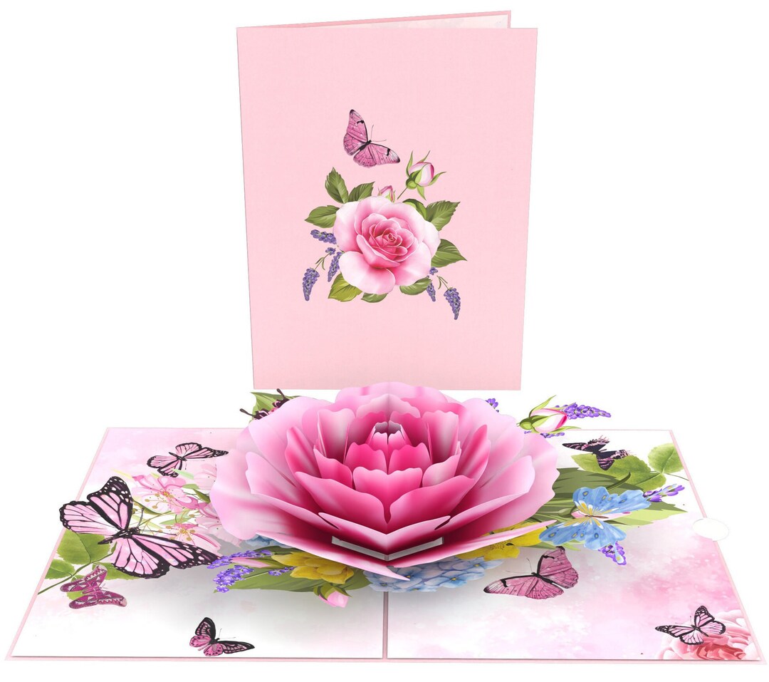Pop up Card 3D Love Beautiful Pink Rose With Butterfly Card 15 X 20 Cm ...