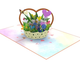 Pop Up Card 3D Folding Card Flower Basket Gift 15 x 20 cm