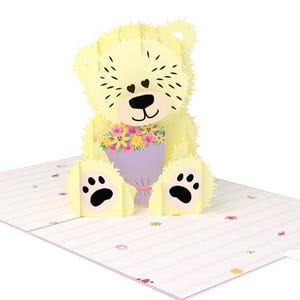 Carte Pop Up Ours en peluche 3D avec fleurs Cartes de vœux cadeaux 15 x 20 cm