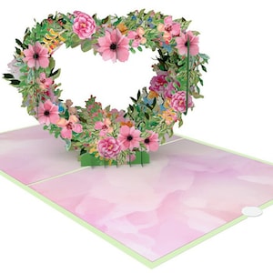Tarjeta emergente 3D corona floral rosa amor tarjeta de felicitación regalo 15 x 20 cm
