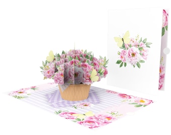 Peony Flowers Basket Gift 3D Card Greeting Cards 15 x 20 cm