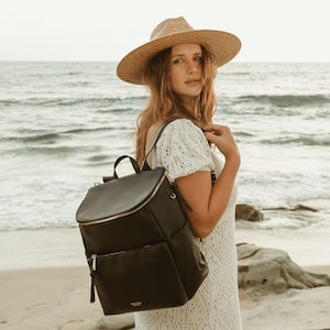 Black Diaper Backpack | Faux Leather Diaper Bag | Baby Travel Bag | Baby Shower Gift | Nappy Bag | Baby Changing Bag | Baby Backpack