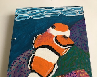 Sketchbook, Clown Fish, Hand-made, Hand-painted 5"x8"