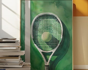 Green Tennis Racket Watercolor Art Print (Digital Download)
