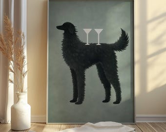 Black Dog Martini Art Print, Minimalist Bar Cart Decor (Digital Download)