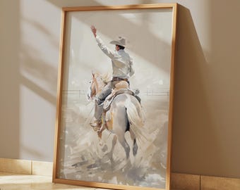 Cowboy Horse Watercolor Art Print, Western Decor (Digital Download)