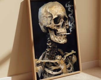 Smoking Skeleton Art Print, Gothic Macabre Decor (Digital Download)