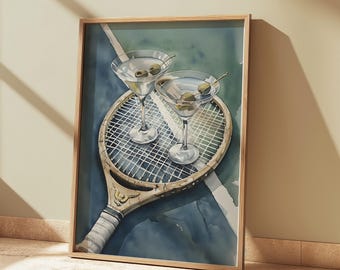 Tennis Racket Martini Watercolor Art Print (Digital Download)