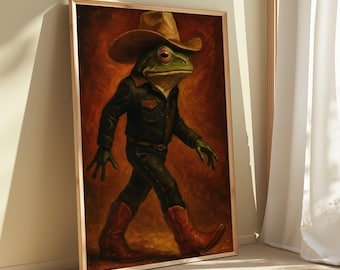 Quirky Cowboy Frog Art Print, Western Animal Decor (Digital Download)
