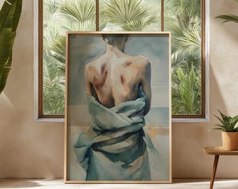 Blue Woman Watercolor Print, Elegant Silhouette, Minimalist Wall Art (Digital Download)