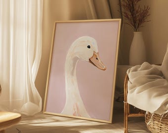 Minimalist Duck Art Print, Pink Farmhouse Decor (Digital Download