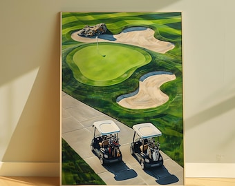 Golf Course Art Print, Golf Cart, Sporty Home Decor (Digital Download)