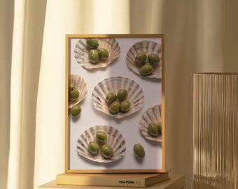 Green Olives Shells Print, Mediterranean Kitchen Wall Art (Digital Download)