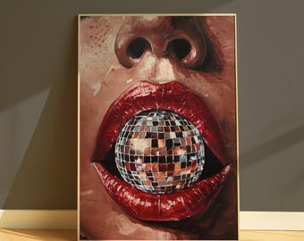 Disco Lips Pop Art Print, Retro Glam Decor (Digital Download)
