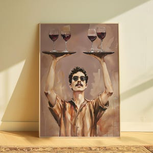 Wine Art Print, Vintage Waiter Decor, Bartender Wall Art, Restaurant Artwork, Wine Lover, Kitchen Print, Watercolor Painting, French Bistro
