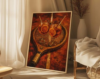 Aperol Spritz Tennis Racket Art Print, Summer Cocktail (Digital Download)