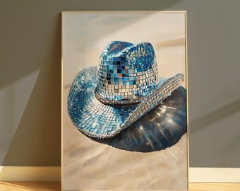 Disco Cowboy Hat Print, Western Glam Art (Digital Download)