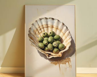 Olive Shell Art Print, Mediterranean Kitchen Decor (Digital Download)