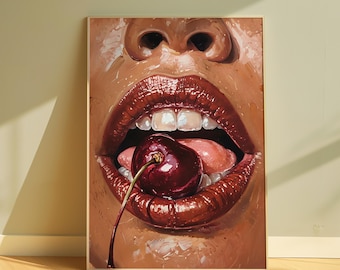 Cherry Lips Pop Art Print, Sensual Glam Decor (Digital Download)