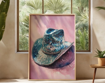 Disco Cowboy Hat Print, Pink Western Wall Art (Digital Download)