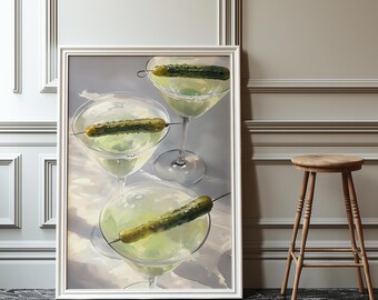 Pickle Martini Cocktail Print, Trendy Bar Art (Digital Download
