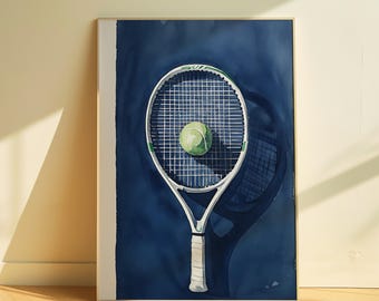 Blue Tennis Racket Print, Modern Sports Wall Art (Digital Download)