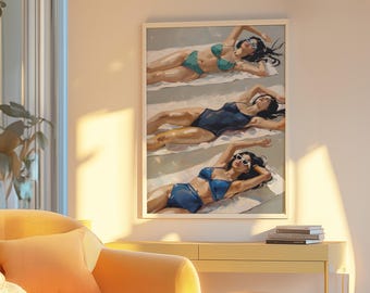 Abstract Women Sunbathing Print, Modern Beach House Decor (Digital Download)