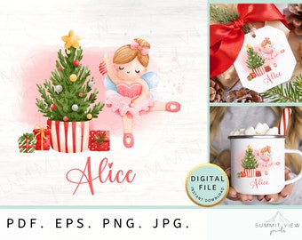 Fata di Natale personalizzata in formato PNG: nome personalizzato, design a sublimazione (download digitale)